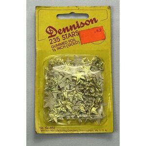 Vintage Dennison Gold Foil Star Stickers 235 Gummed 1/2" USA NOS Craft